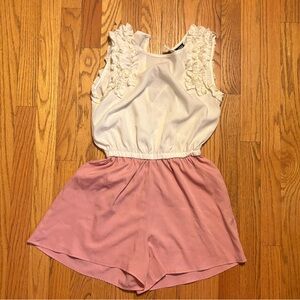 Elegant White and Pink Ruffled Romper